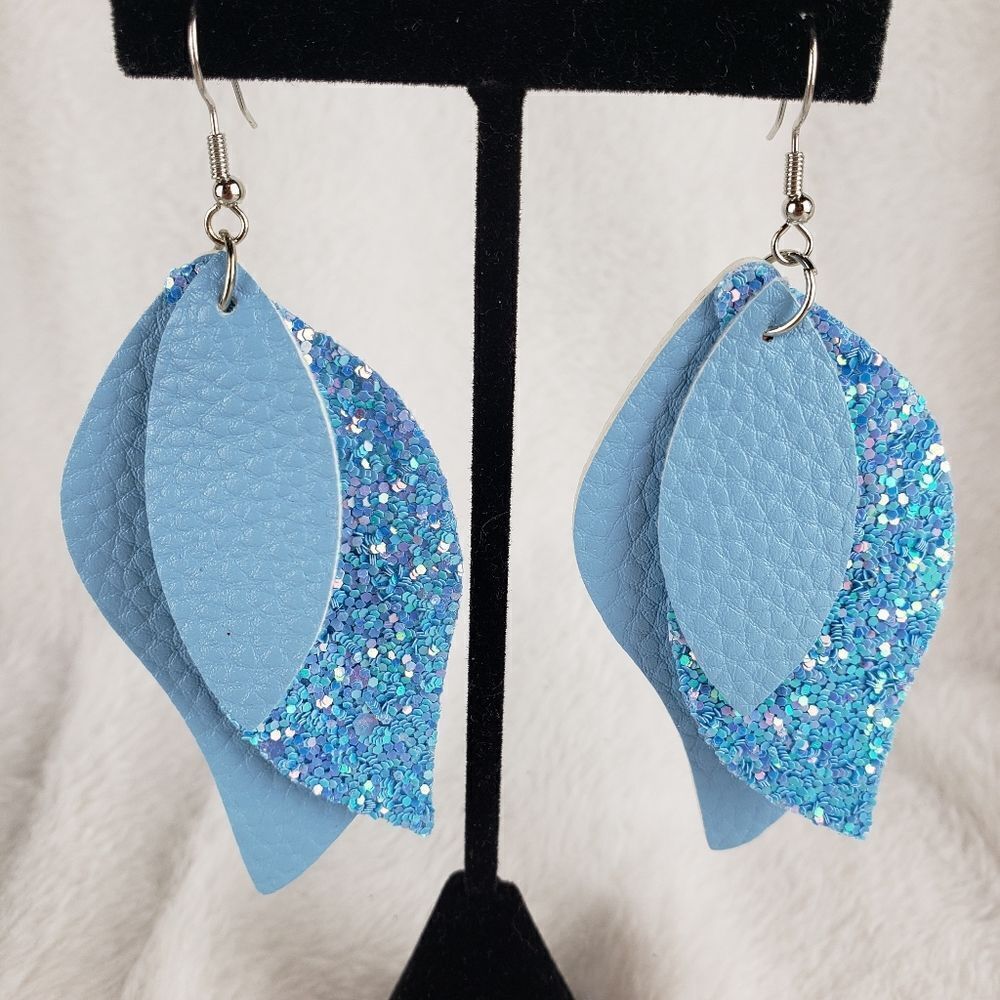 Leather and Sparkles Leaf Earrings